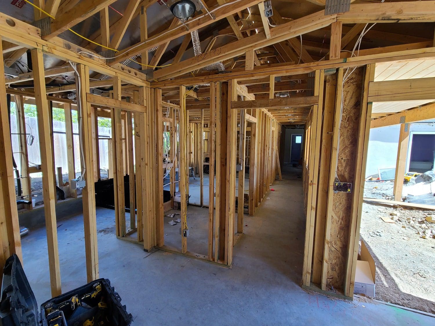 A room with many wooden frames in it