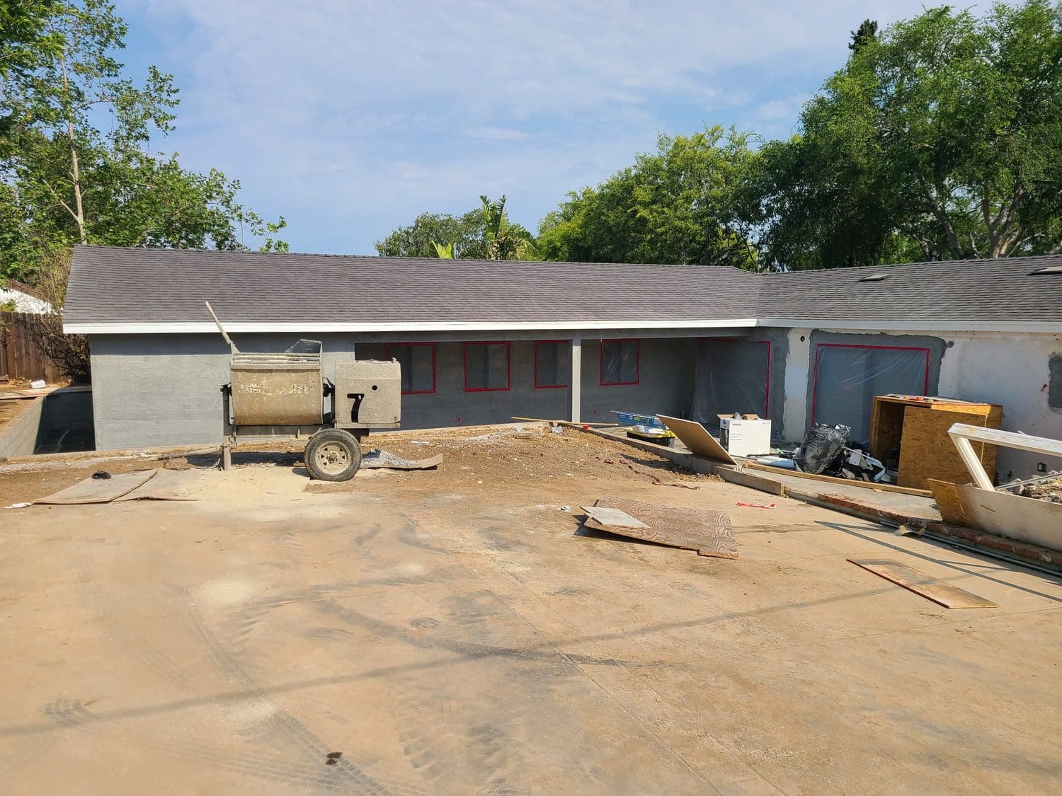 A large concrete slab that has been laid.